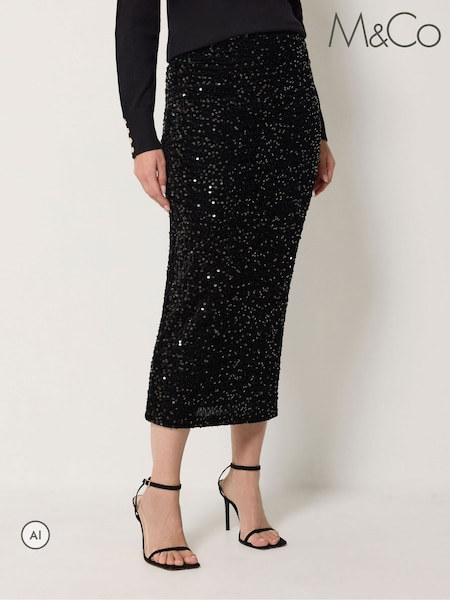 黑色 - M&co Sequin Velvet Maxi Skirt