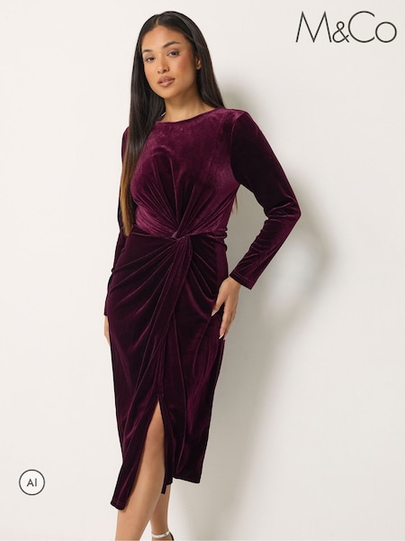 Red - M&co Petite Velvet Side Twist Dress