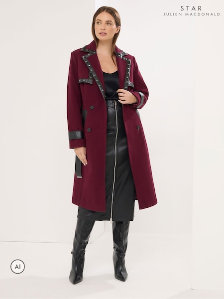 Red - Star By Julien Macdonald Faux Leather Trim Coat