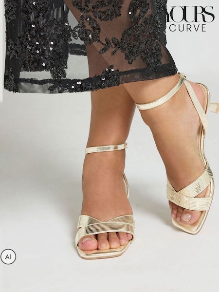 Gold - Yours Curve V-cut Square Toe Knitted Heels In Extra-wide Fit