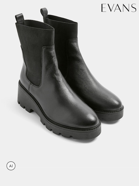 Crno - Evans Leather Platform Chelsea Boots In Wide E Fit