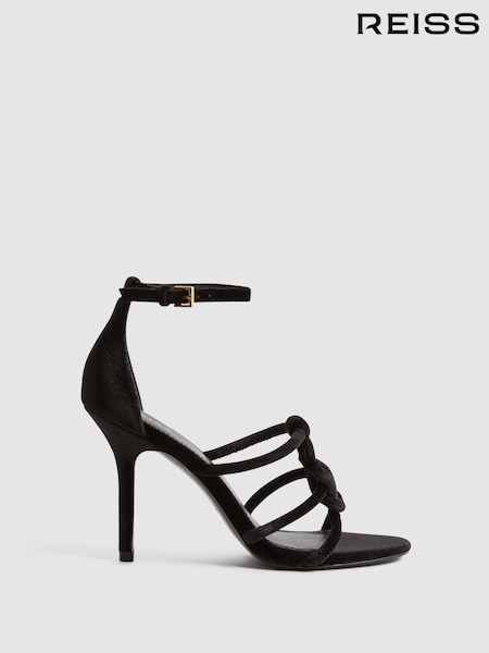 Reiss Black Hazel Velour Strappy Open-Toe Heels (278940) | €65