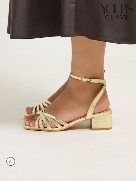 Gold - Yours Curve Riemchen-Absatzschuhe mit Überkreuzriemen in extrabreiter Passform