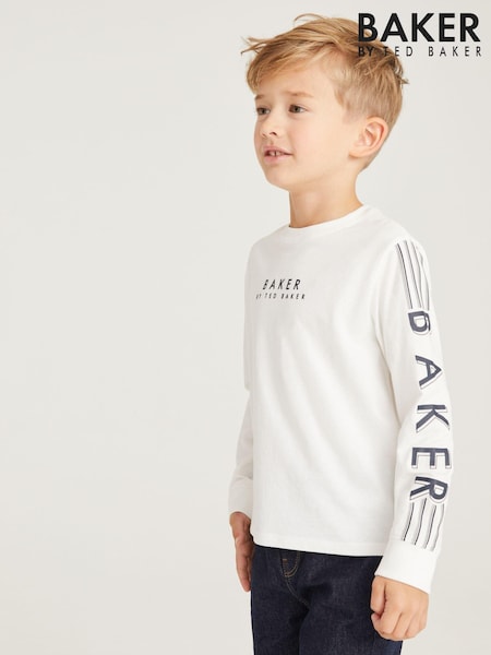 Weiß - Baker by Ted Baker Langarm-T-Shirt mit Logo aus 100 % Baumwolle (278983) | 14 € - 17 €