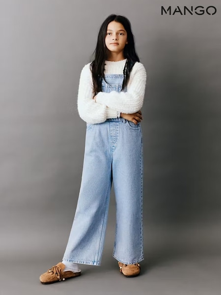 Blue - Mango Light Wash Denim Dungarees