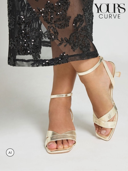 Gold - Yours Curve V-cut Square Toe Knitted Heels