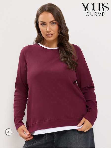 Red - Yours Curve 2-in-1 Ribbed Top