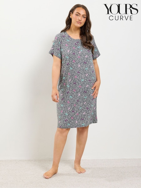 Grey - Yours Curve Button Placket Nightdress