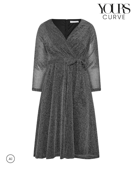 Silver - Yours Curve London Metallic Wrap Dress