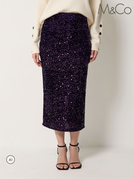 Black - M&co Sequin Velvet Maxi Skirt