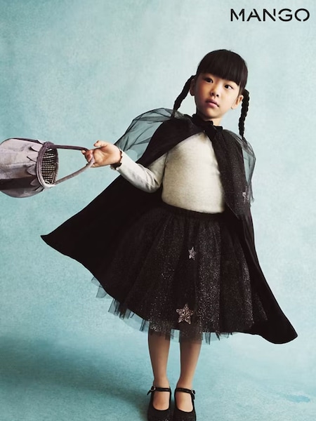 Black - Mango Star Appliqué Tulle Skirt