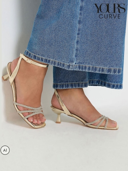 Auksas - Yours Curve Strappy Glitter Kitten Heels In Extra-wide Fit