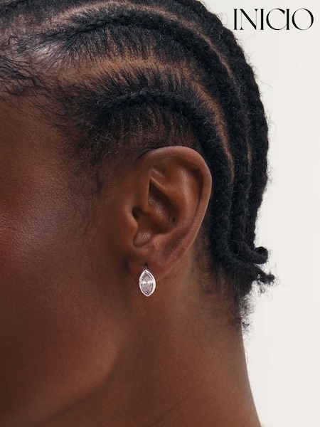 Silver Tone - Inicio Navette Bezel Studs Earrings
