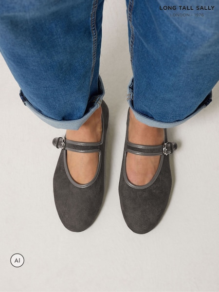 Gris - Zapatillas tipo merceditas de antelina con detalle en contraste de corte estándar de Long Tall Sally