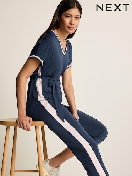 Navy Blue Short Sleeve Tipped Jumpsuit (279264) | €16