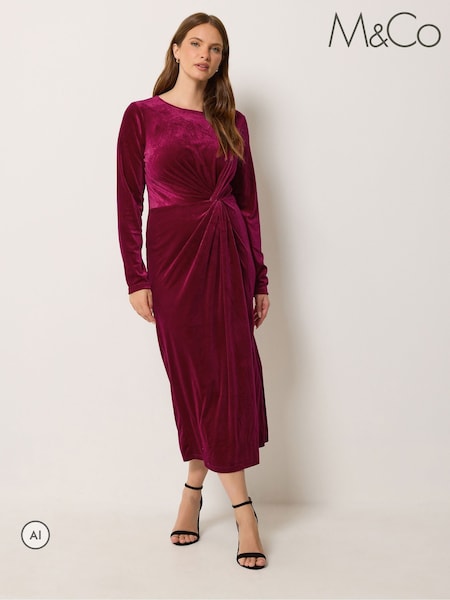Pink - M&co Velvet Side Twist Dress