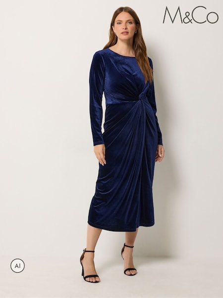 Blue - M&co Velvet Side Twist Dress