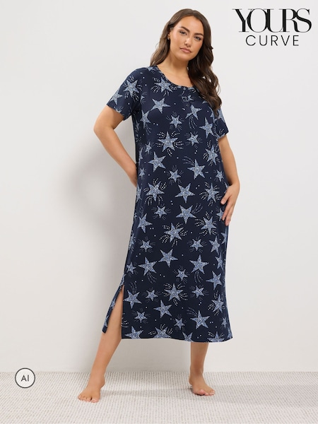 Azul - Camisón semilargo con tapeta de estrella de Yours Curve