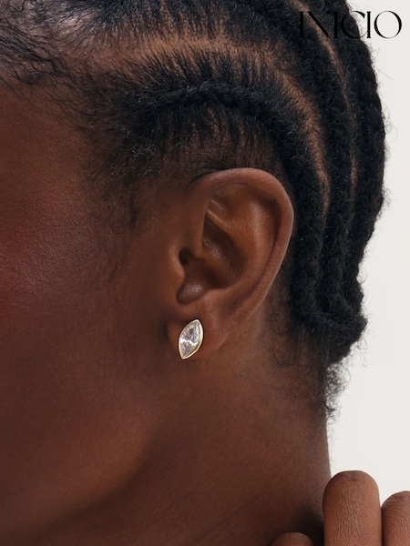 Zelta tonis - Inicio Navette Bezel Studs Earrings