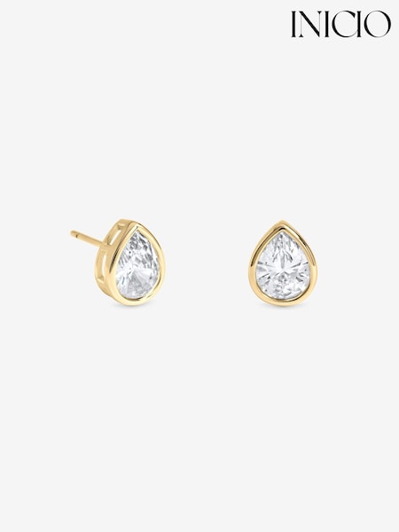 Gold Tone - Inicio Pear Bezel Studs Earrings