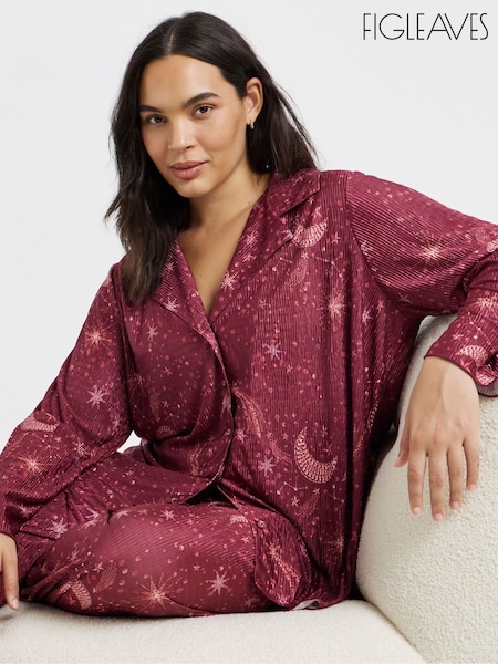 Rot - Figleaves Celestial Plisse Button-through Pyjamas Set
