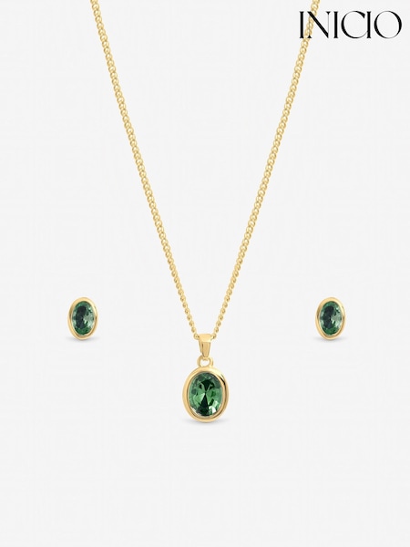 Gold - Inicio Emerald Oval Bezel Set Gift Box