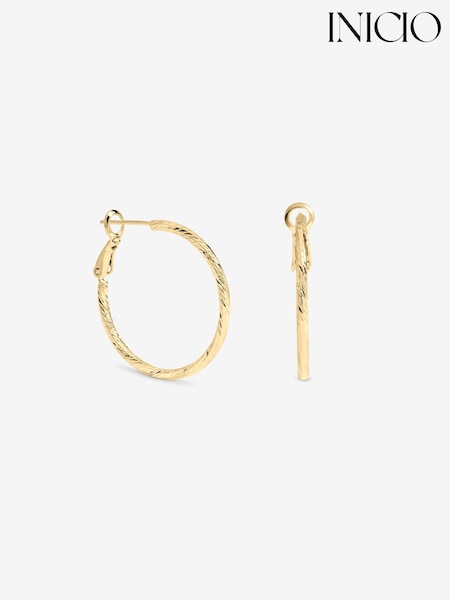 Gold Tone - Inicio Diamond Cut Hoops Earrings