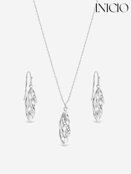 Argent - Inicio Polished And Pave Open Swirl Drop Set Gift Box