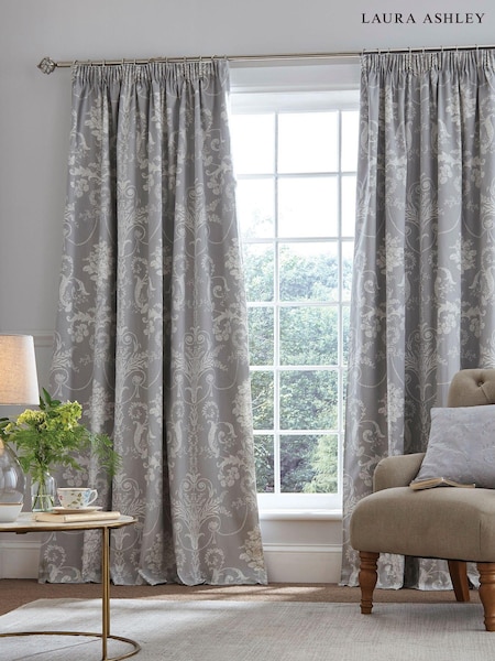 Laura Ashley Dark Grey Josette Blackout 100% Cotton Lined Pencil Pleat Curtains (279964) | €106 - €205