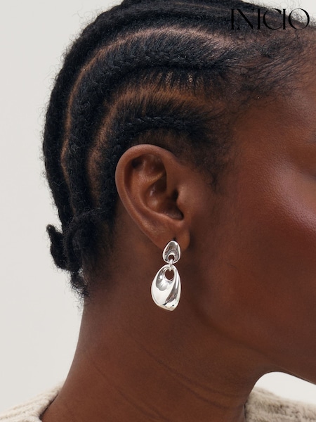 Silver - Inicio Statement Pebble Drop Earrings