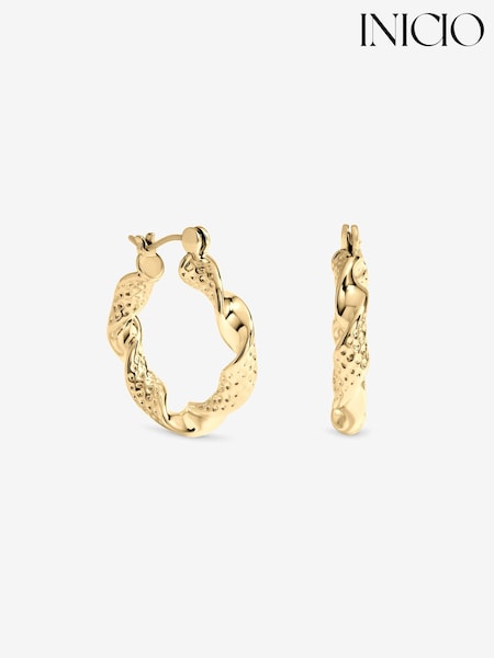 Gold Tone - Inicio Textured Twist Catch Hoop Earrings