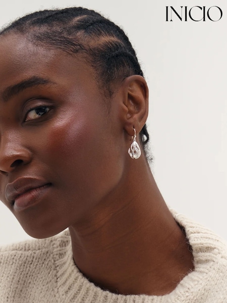 Silver Tone - Inicio Crystal Open Cage Fishhook Earrings