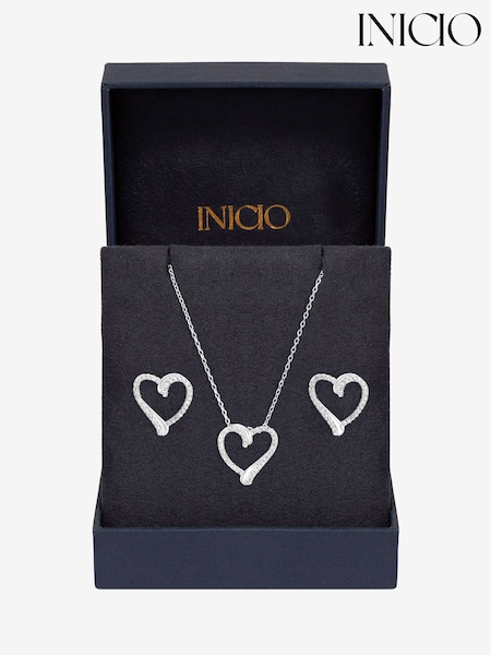 Silver - Inicio Pave Open Heart Set Gift Box