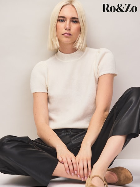 Blanc - Ro&zo Wool Blend Puff Sleeve Knitted Top