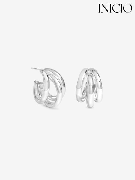 Με ασημένιο τόνο - Inicio Fluid Triple Row Hoops Earrings