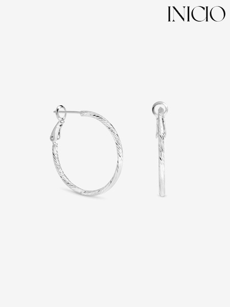 Silver Tone - Inicio Diamond Cut Hoops