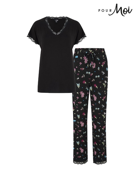 Noir - Pour Moi Sofa Loves Lace T-shirt And Trouser Pyjamas Set