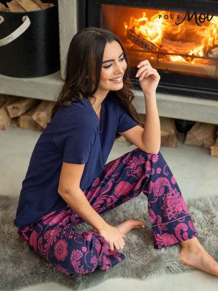 Mėlyna - Pour Moi Pure Cotton T-shirt & Trouser Pyjamas Set
