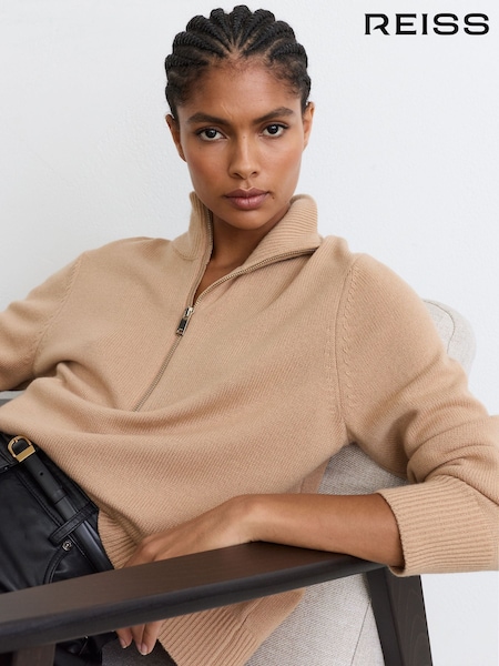 Camel - Reiss Saffron Wool-cashmere Half-zip Jumper