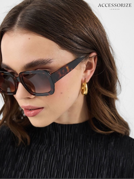Marrón - Gafas de sol rectangulares de acetato con estampado de carey de Accessorize