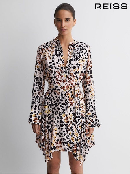 Reiss Sylvie Animal Print Asymmetric Belted Dress (281380) | 1,634 LEI