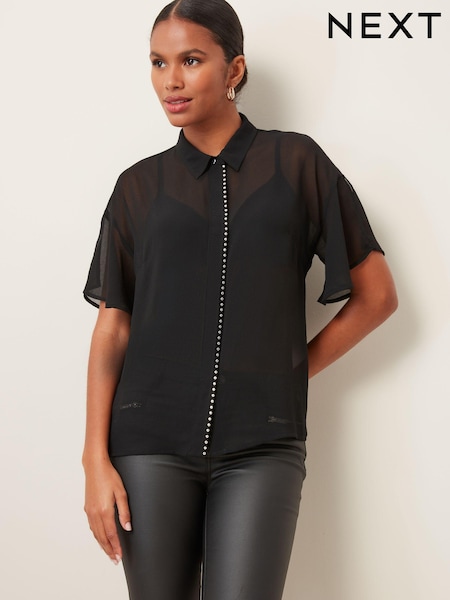 Черный - Split Sleeve Blouse With Stud Trim (281553) | €9