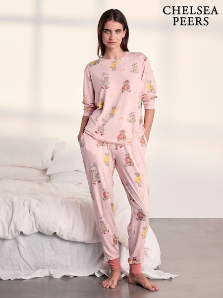 Pink - Chelsea Peers Celestial Bear Print Long Pyjamas Set