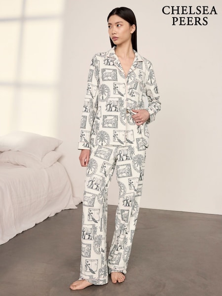 White - Chelsea Peers Tall Cotton Safari Stamp Print Long Pyjamas Set