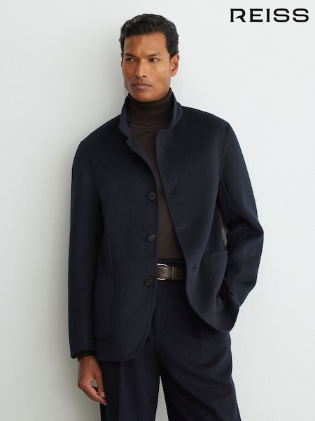 Azul marino - Regular Reiss Becks Wool-blend Blind-seam Stand-collar Jacket