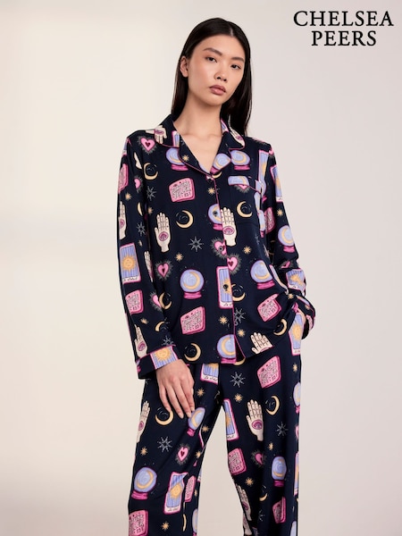 Blue - Chelsea Peers Petite Halloween Fortune Teller Print Long Pyjama Set