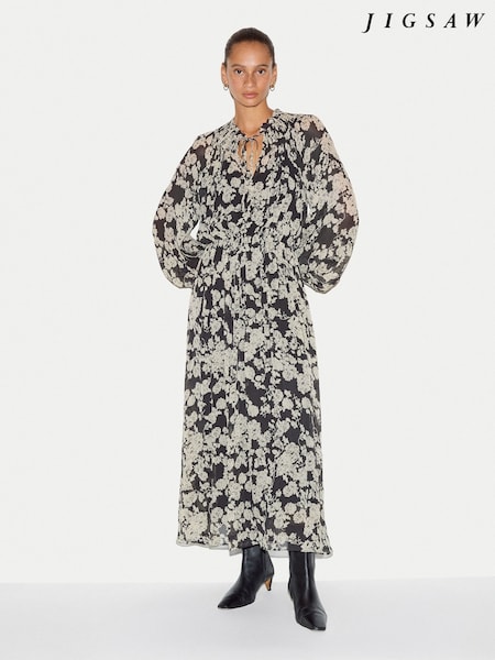 Svart - Jigsaw Camellia Floral Midi Dress