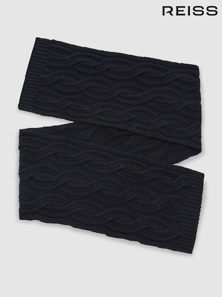 Navy - Regular Reiss Polar Cable-knit Scarf With Wool