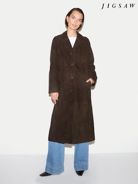 Brown - Jigsaw Suede Longline Coat