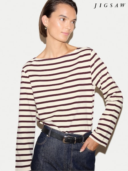 Red - Jigsaw High Neck Striped Top